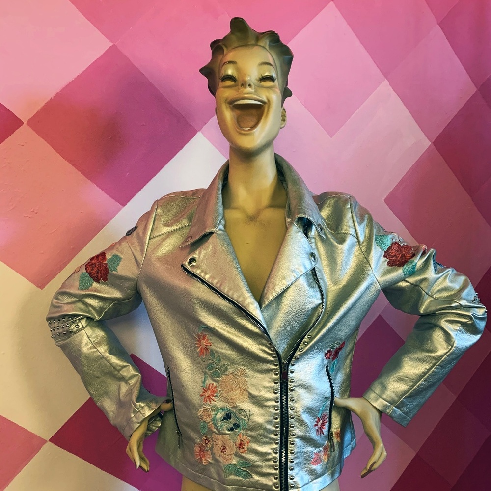 ASOS Metallic Faux Leather Jacket With Embroidery